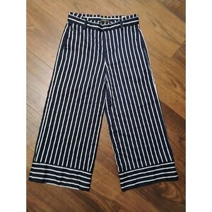 BANANA‎ REPUBLIC Women's 6  Blake Pants Blue White Stripe Belt Wide Leg